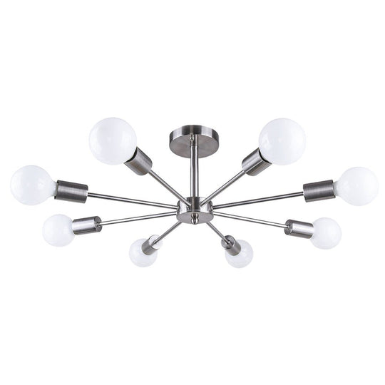 Pendantlightie-Mid-Century Modern 8-Light Sputnik Semi Flush Ceiling Light-Semi Flush Mount-Nickel-