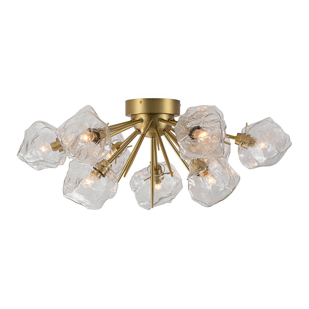 Pendantlightie-Mid-Century Modern 9-Light Ice Sputnik Semi Flush Ceiling Light-Semi Flush Mount-Brass-