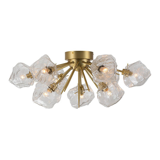 Pendantlightie-Mid-Century Modern 9-Light Ice Sputnik Semi Flush Ceiling Light-Semi Flush Mount-Brass-
