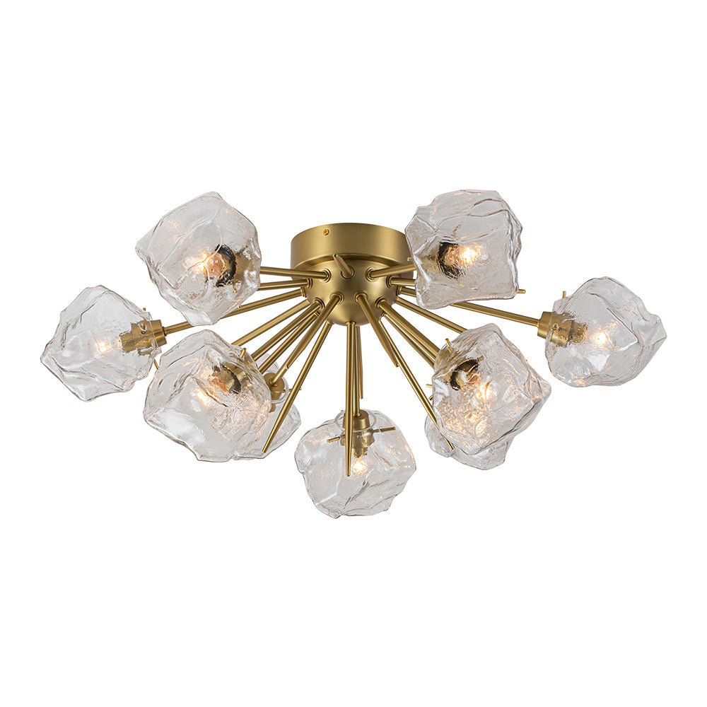 Pendantlightie-Mid-Century Modern 9-Light Ice Sputnik Semi Flush Ceiling Light-Semi Flush Mount-Brass-