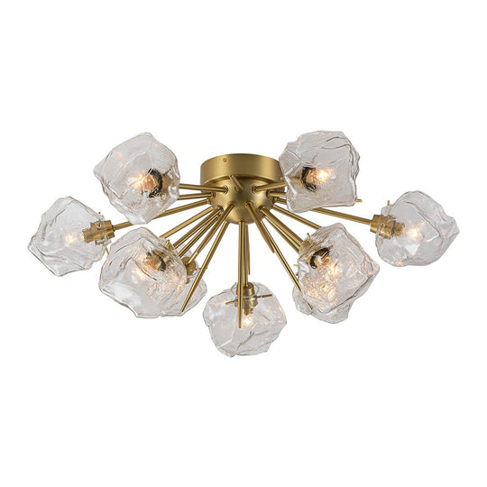 Pendantlightie-Mid-Century Modern 9-Light Ice Sputnik Semi Flush Ceiling Light-Semi Flush Mount-Brass-