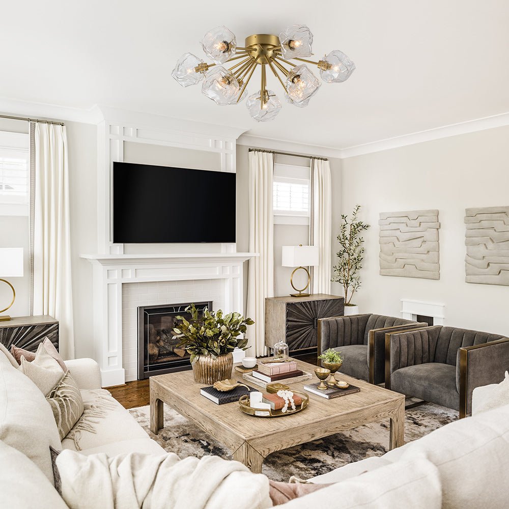 Mid-Century Modern 9-Light Ice Sputnik Semi Flush Ceiling Light