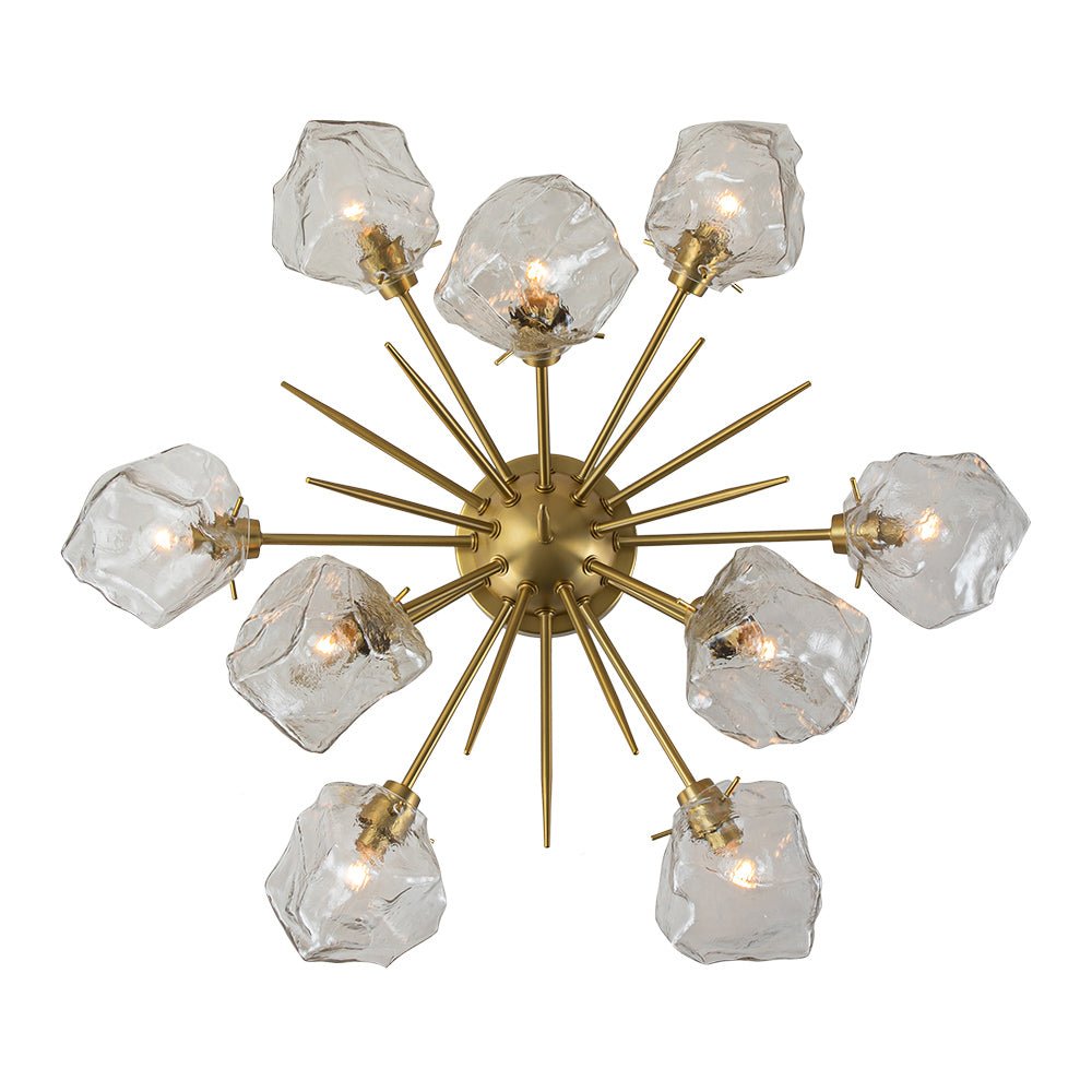 Pendantlightie-Mid-Century Modern 9-Light Ice Sputnik Semi Flush Ceiling Light-Semi Flush Mount-Brass-
