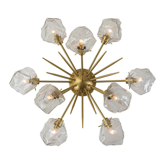 Pendantlightie-Mid-Century Modern 9-Light Ice Sputnik Semi Flush Ceiling Light-Semi Flush Mount-Brass-