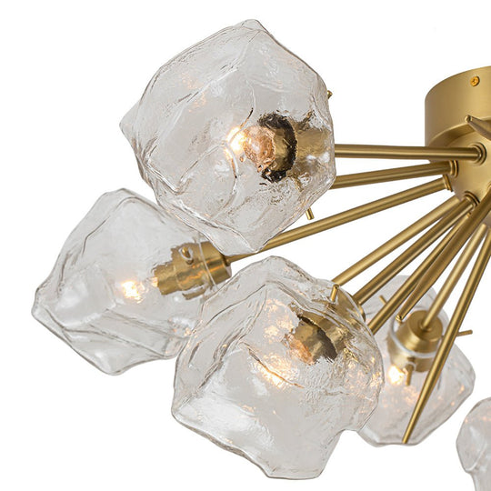 Pendantlightie-Mid-Century Modern 9-Light Ice Sputnik Semi Flush Ceiling Light-Semi Flush Mount-Brass-