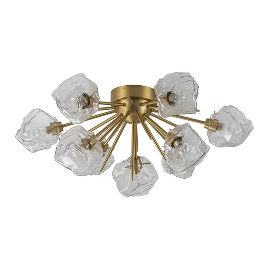 Pendantlightie-Mid-Century Modern 9-Light Ice Sputnik Semi Flush Ceiling Light-Semi Flush Mount-Brass-