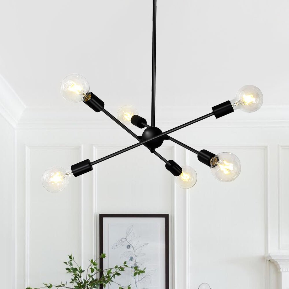 Pendantlightie-Mid-Century Modern Metal Sputnik Chandelier-Chandeliers-Black-6Lt