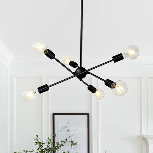 Pendantlightie-Mid-Century Modern Metal Sputnik Chandelier-Chandeliers-Black-6Lt