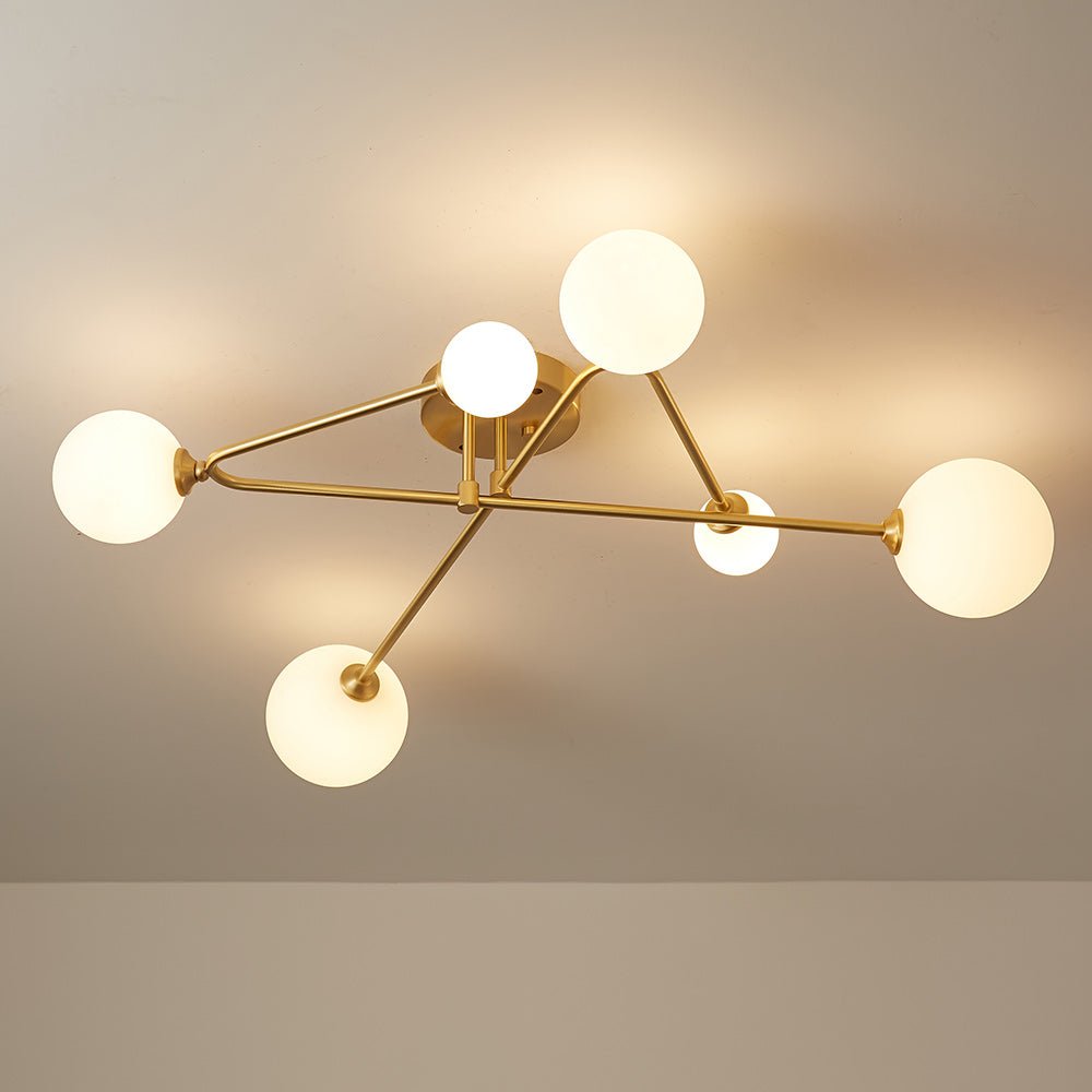 Pendantlightie-Mid-Century Sputnik 6-Light Glass Globe Linear Semi Flush Mount-Semi Flush Mount--