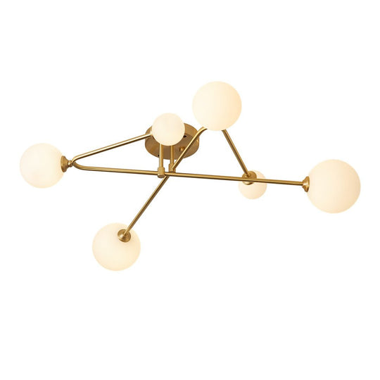 Pendantlightie-Mid-Century Sputnik 6-Light Glass Globe Linear Semi Flush Mount-Semi Flush Mount--