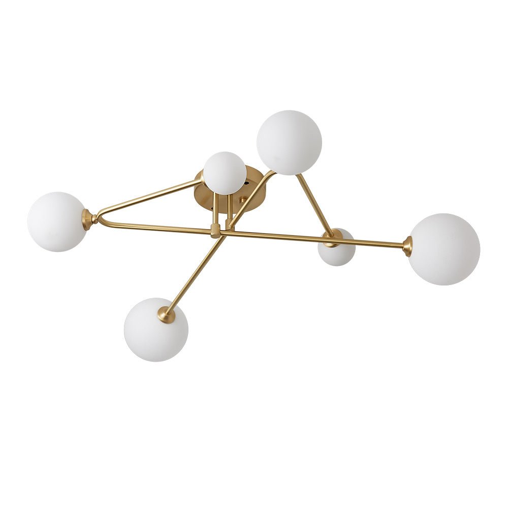 Pendantlightie-Mid-Century Sputnik 6-Light Glass Globe Linear Semi Flush Mount-Semi Flush Mount--