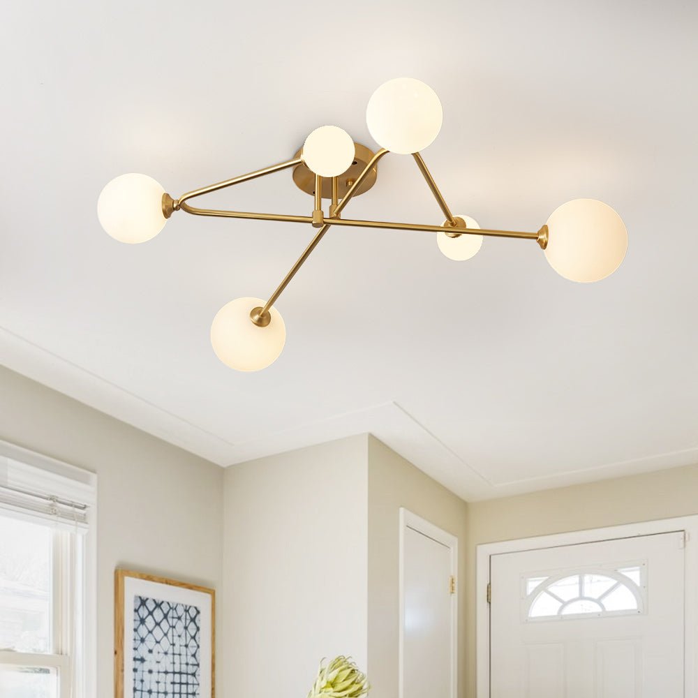 Pendantlightie-Mid-Century Sputnik 6-Light Glass Globe Linear Semi Flush Mount-Semi Flush Mount--