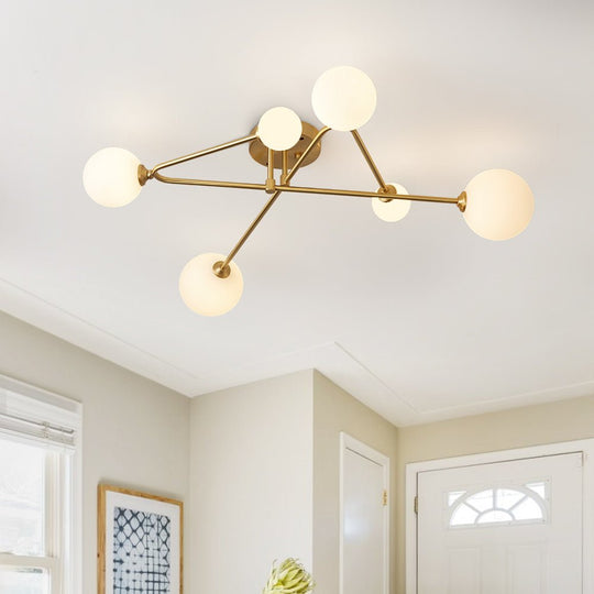 Pendantlightie-Mid-Century Sputnik 6-Light Glass Globe Linear Semi Flush Mount-Semi Flush Mount--