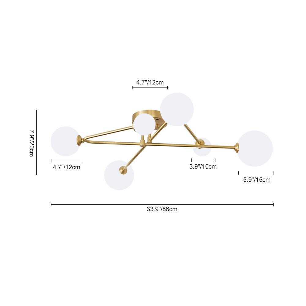 Pendantlightie-Mid-Century Sputnik 6-Light Glass Globe Linear Semi Flush Mount-Semi Flush Mount--