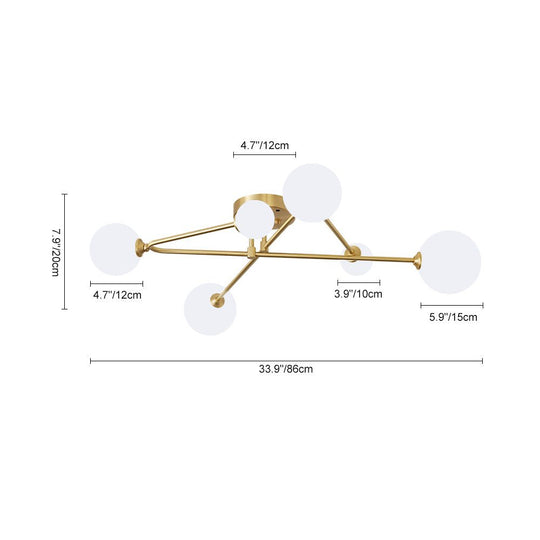 Pendantlightie-Mid-Century Sputnik 6-Light Glass Globe Linear Semi Flush Mount-Semi Flush Mount--