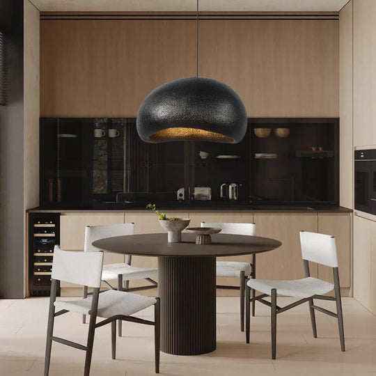 Pendantlightie-Minimalist 1-Light Oval Wabi Sabi Handmade Pendant Light-Pendants-Black-15.7 in (40 cm)