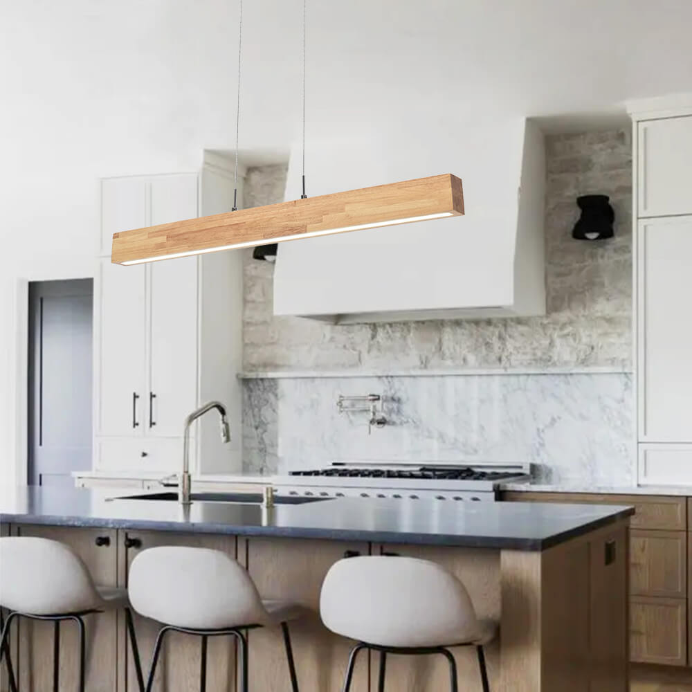 Pendantlightie-Minimalist Dimmable Linear Led Pendant With Wood Accent-Pendants--