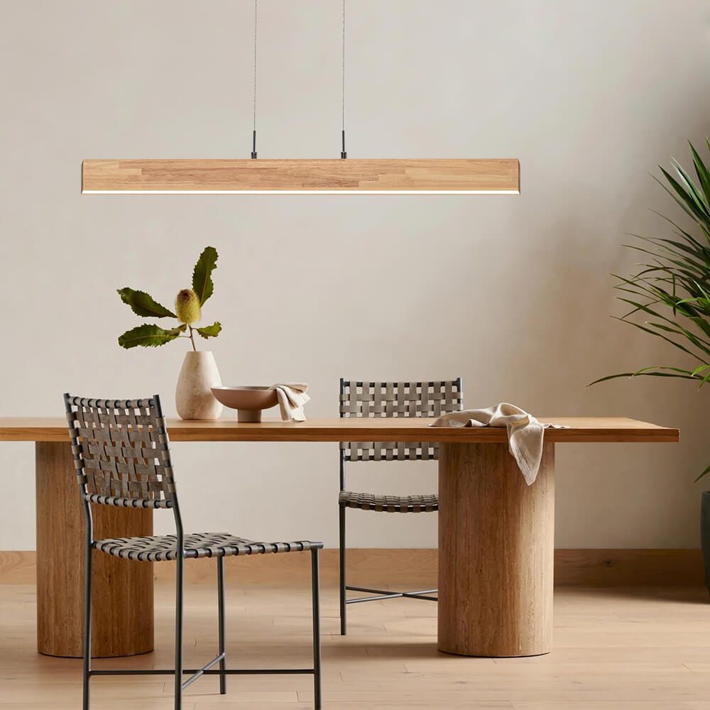 Pendantlightie-Minimalist Dimmable Linear Led Pendant With Wood Accent-Pendants--