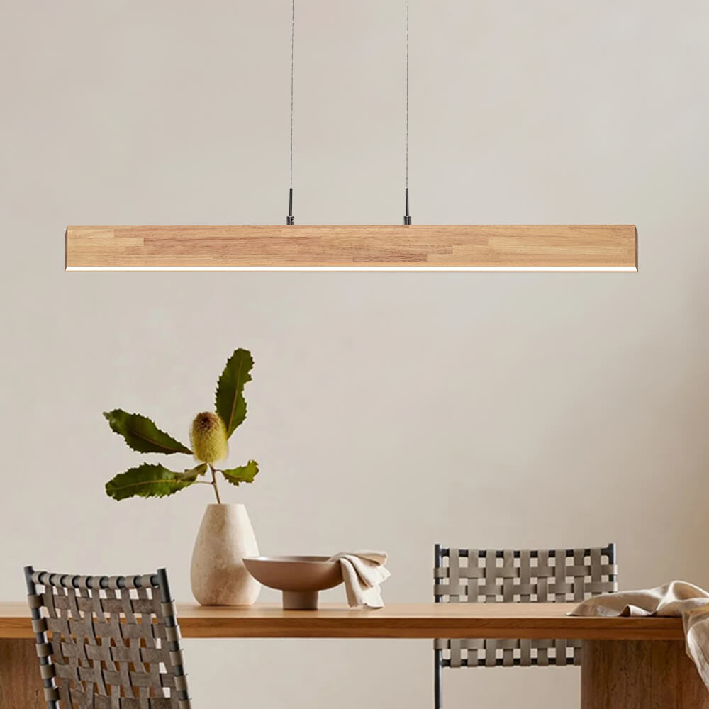 Pendantlightie-Minimalist Dimmable Linear Led Pendant With Wood Accent-Pendants--
