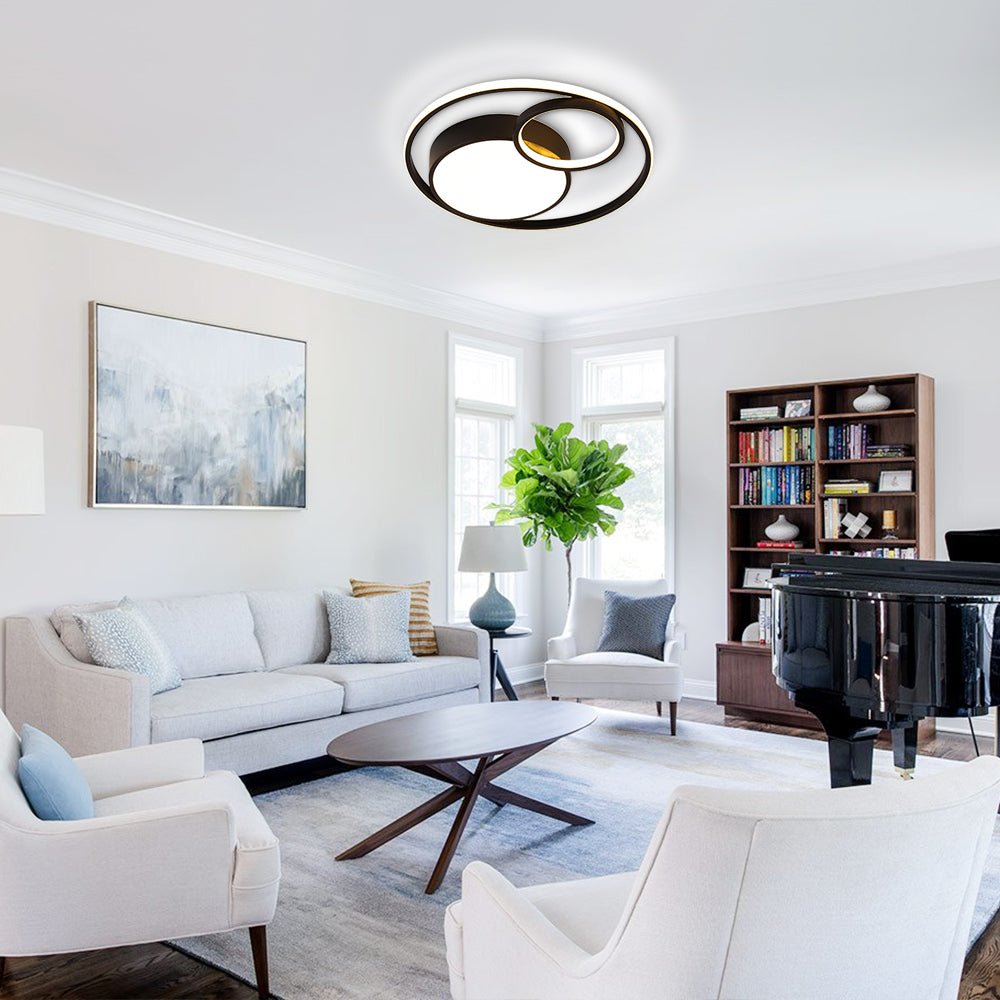 Pendantlightie-Minimalist Double Ring Round Led Ceiling Light-Flush Mount-Cool White Light-Black