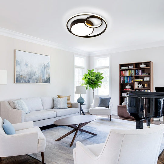 Pendantlightie-Minimalist Double Ring Round Led Ceiling Light-Flush Mount-Cool White Light-Black