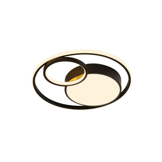 Pendantlightie-Minimalist Double Ring Round Led Ceiling Light-Flush Mount-Warm White Light-Black