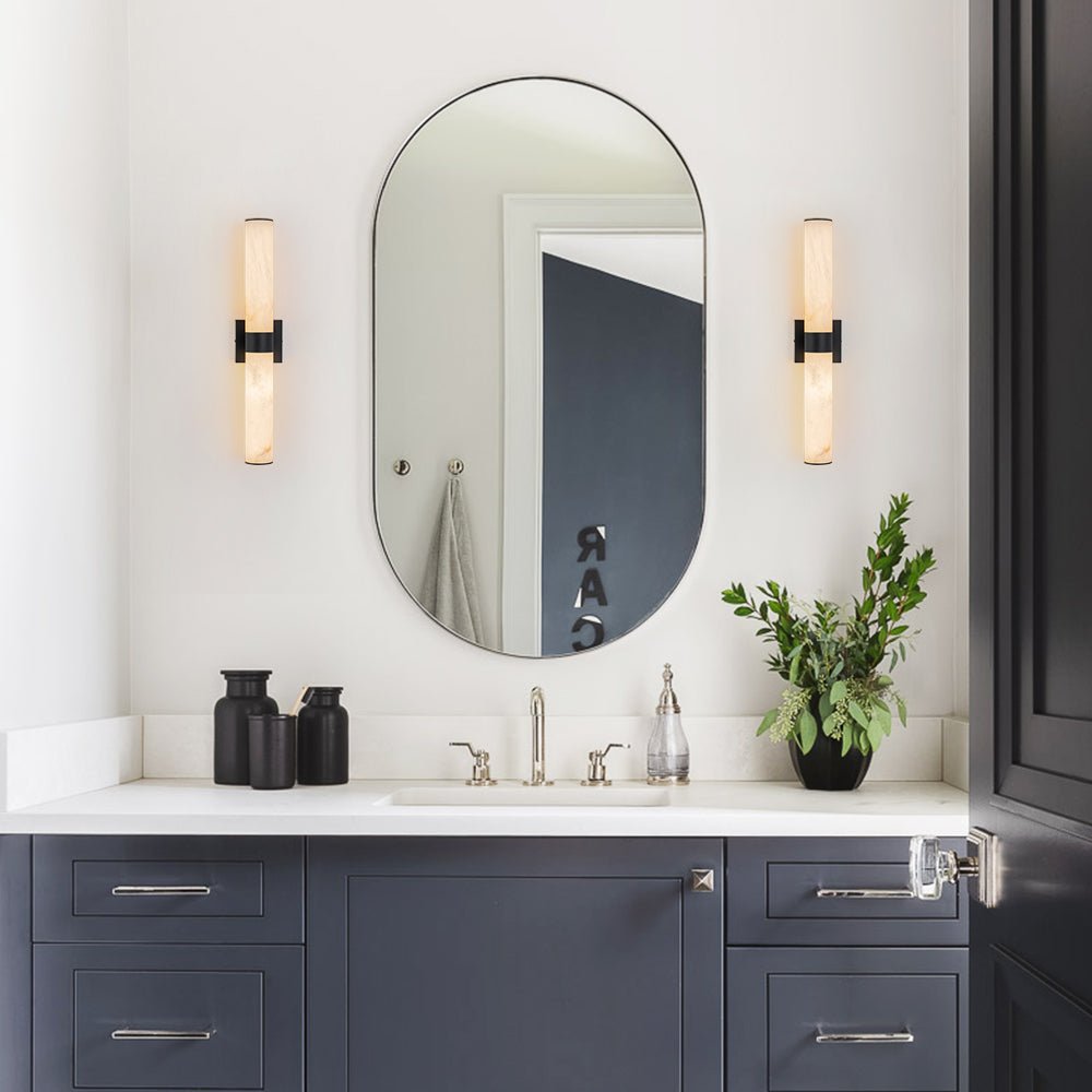 Pendantlightie-Modern 1-Light Cylinder Led Marble Vanity Light-Wall Light-Black-