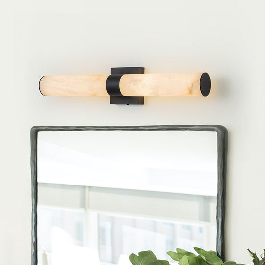 Pendantlightie-Modern 1-Light Cylinder Led Marble Vanity Light-Wall Light-Black-