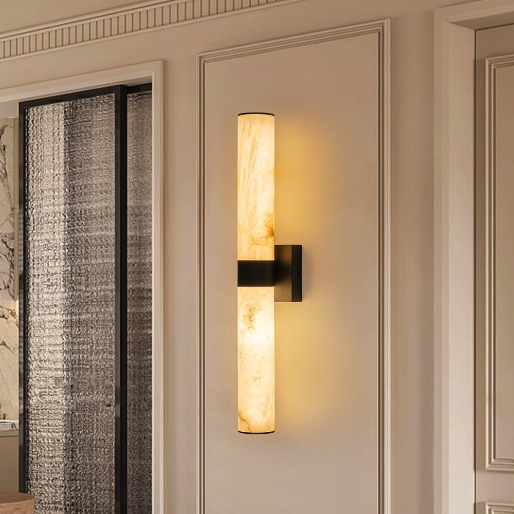 Pendantlightie-Modern 1-Light Cylinder Led Marble Vanity Light-Wall Light-Black-