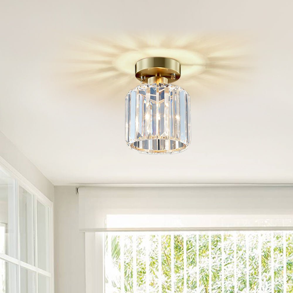 Pendantlightie-Modern 1-Light Mini Crystal Semi Flush Ceiling Light-Semi Flush Mount--