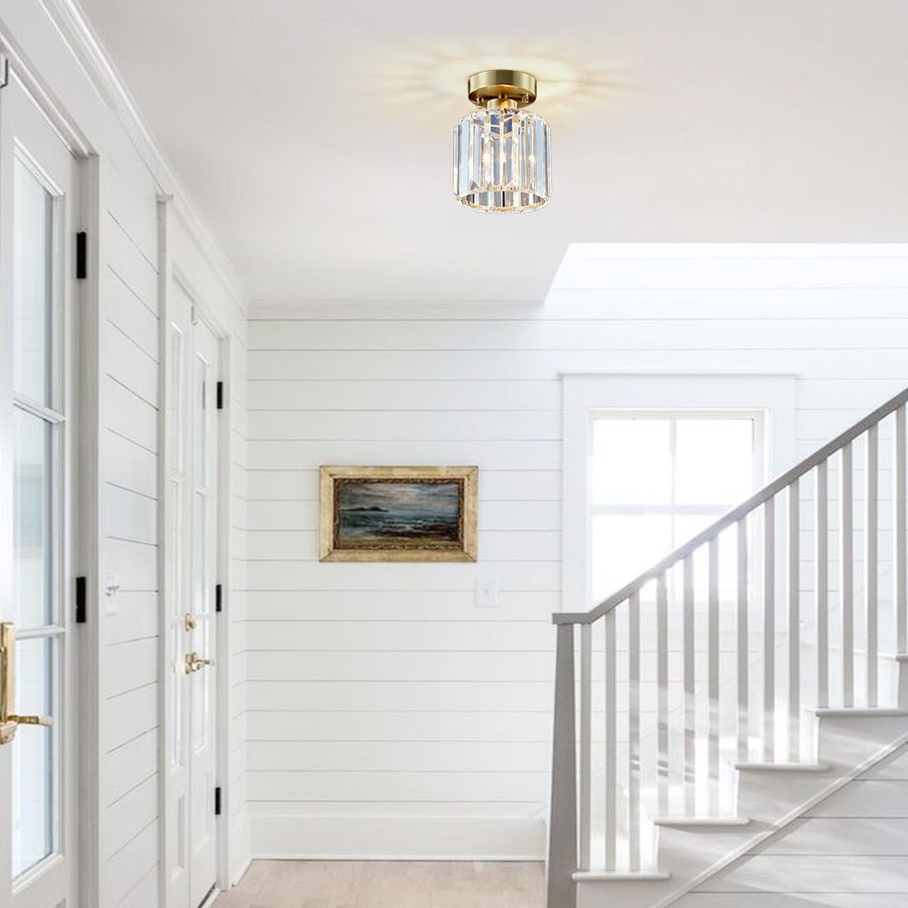 Pendantlightie-Modern 1-Light Mini Crystal Semi Flush Ceiling Light-Semi Flush Mount--