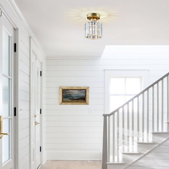 Pendantlightie-Modern 1-Light Mini Crystal Semi Flush Ceiling Light-Semi Flush Mount--