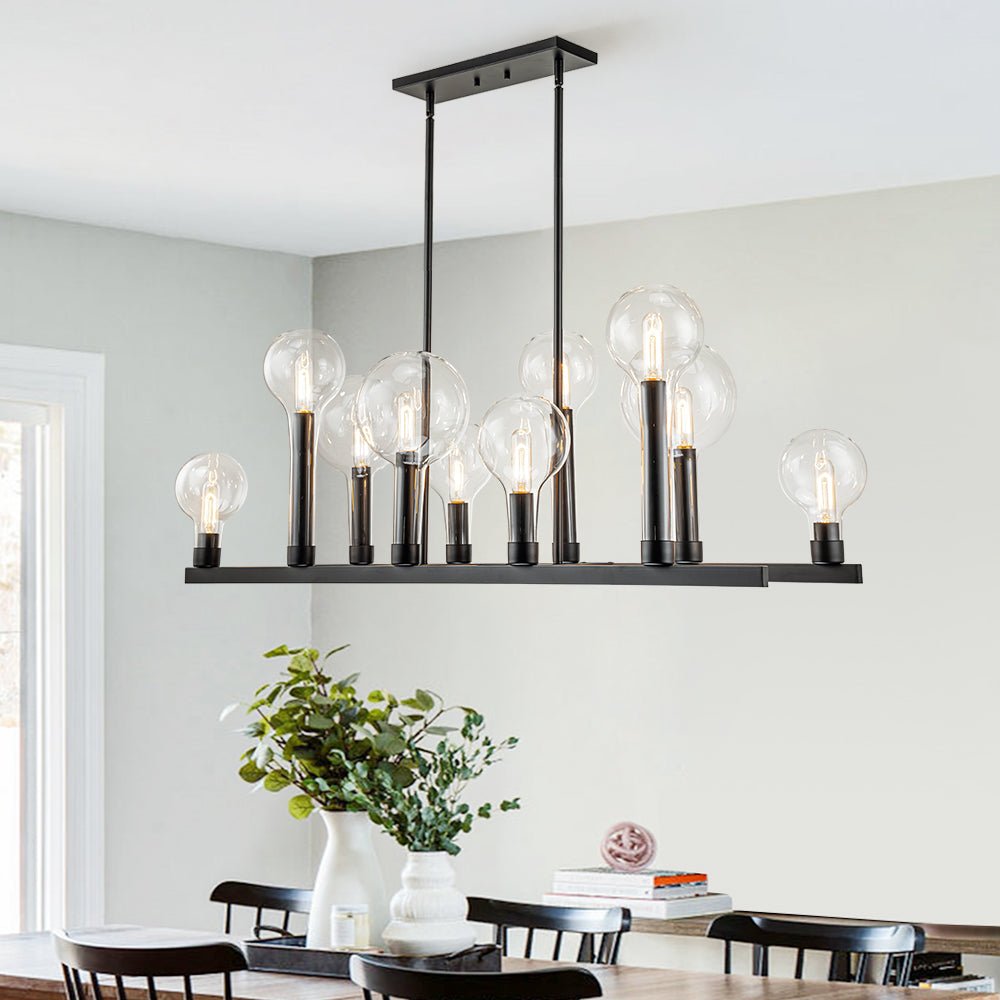 Pendantlightie-Modern 10-Light Clear Glass Kitchen Island Linear Chandelier-Chandeliers--