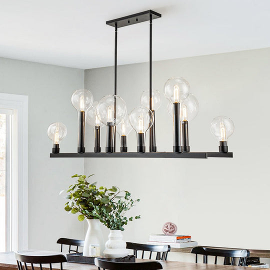 Pendantlightie-Modern 10-Light Clear Glass Kitchen Island Linear Chandelier-Chandeliers--