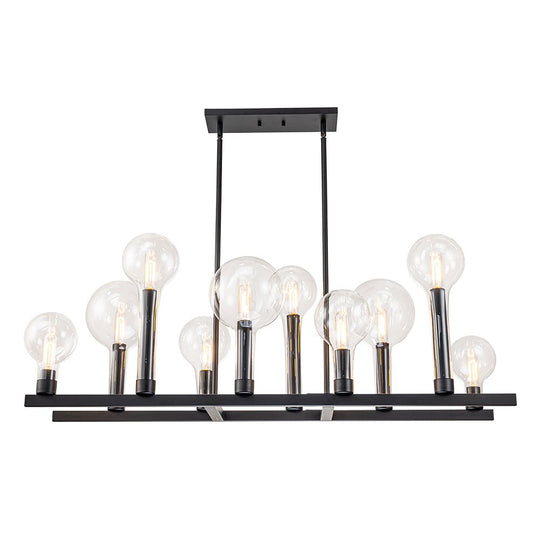 Pendantlightie-Modern 10-Light Clear Glass Kitchen Island Linear Chandelier-Chandeliers--