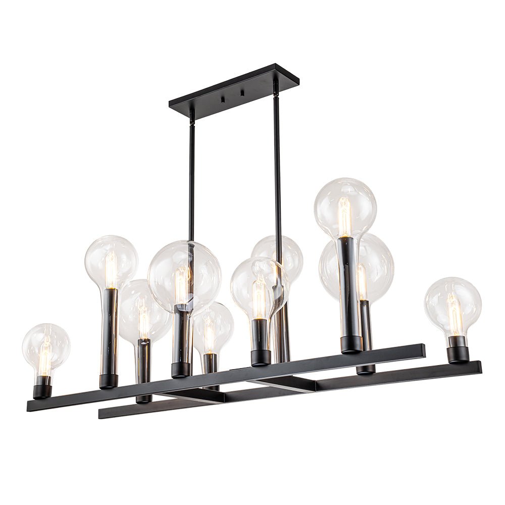 Pendantlightie-Modern 10-Light Clear Glass Kitchen Island Linear Chandelier-Chandeliers--