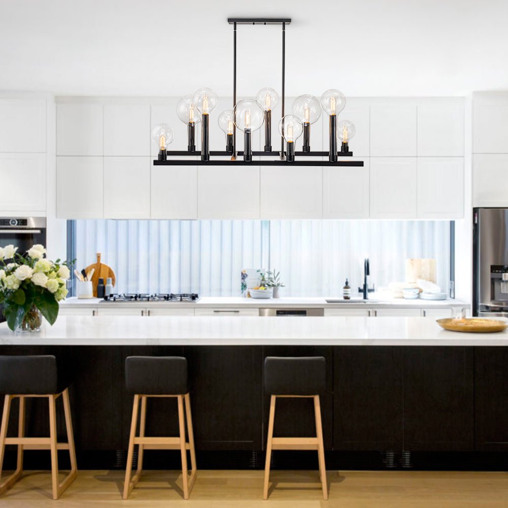 Pendantlightie-Modern 10-Light Clear Glass Kitchen Island Linear Chandelier-Chandeliers--