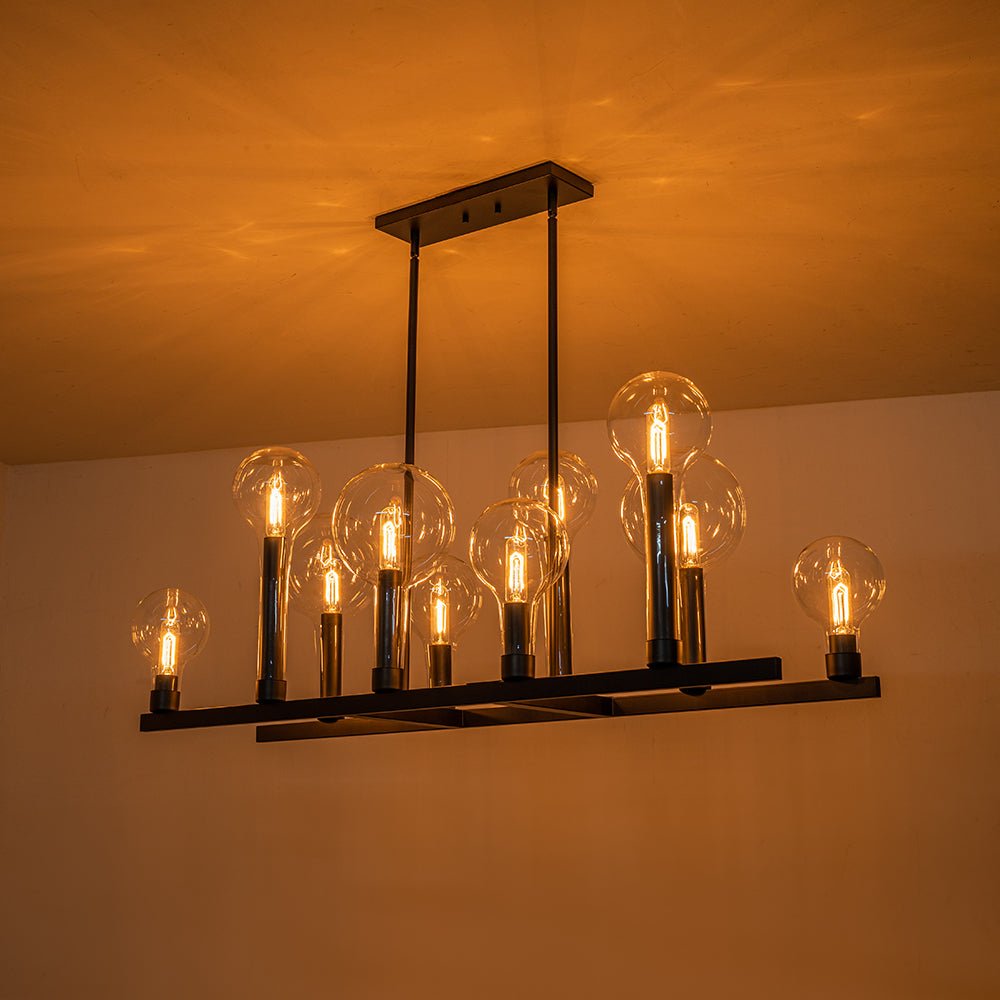Pendantlightie-Modern 10-Light Clear Glass Kitchen Island Linear Chandelier-Chandeliers--