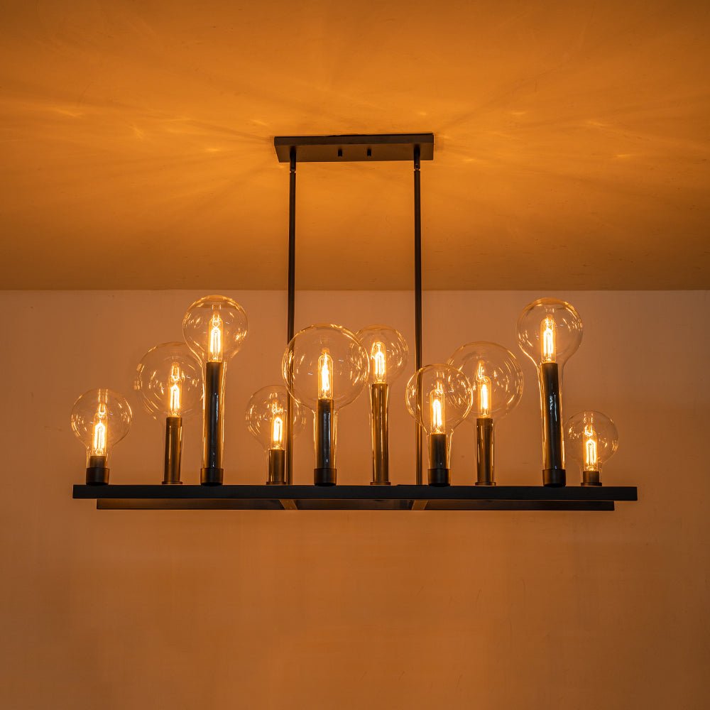 Pendantlightie-Modern 10-Light Clear Glass Kitchen Island Linear Chandelier-Chandeliers--