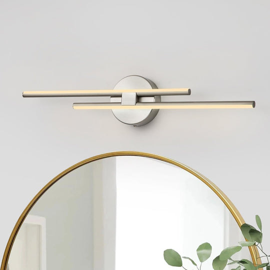 Pendantlightie-Modern 2-Light Dimmable Linear Striped Led Vanity Light In Warm Light-Wall Light-23.6 in (60 cm)-Nickel