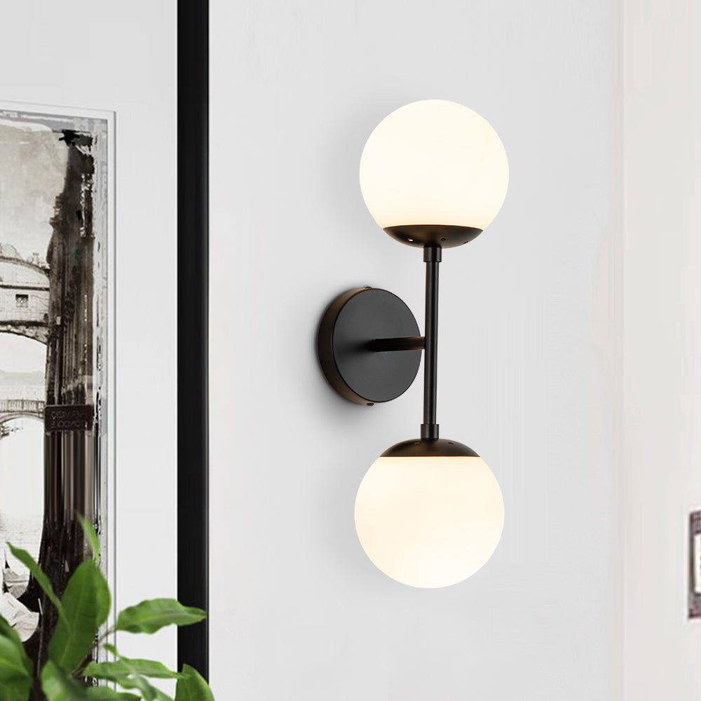 Pendantlightie-Modern 2-Light Frosted Glass Double Globe Wall Light-Wall Light-Black-
