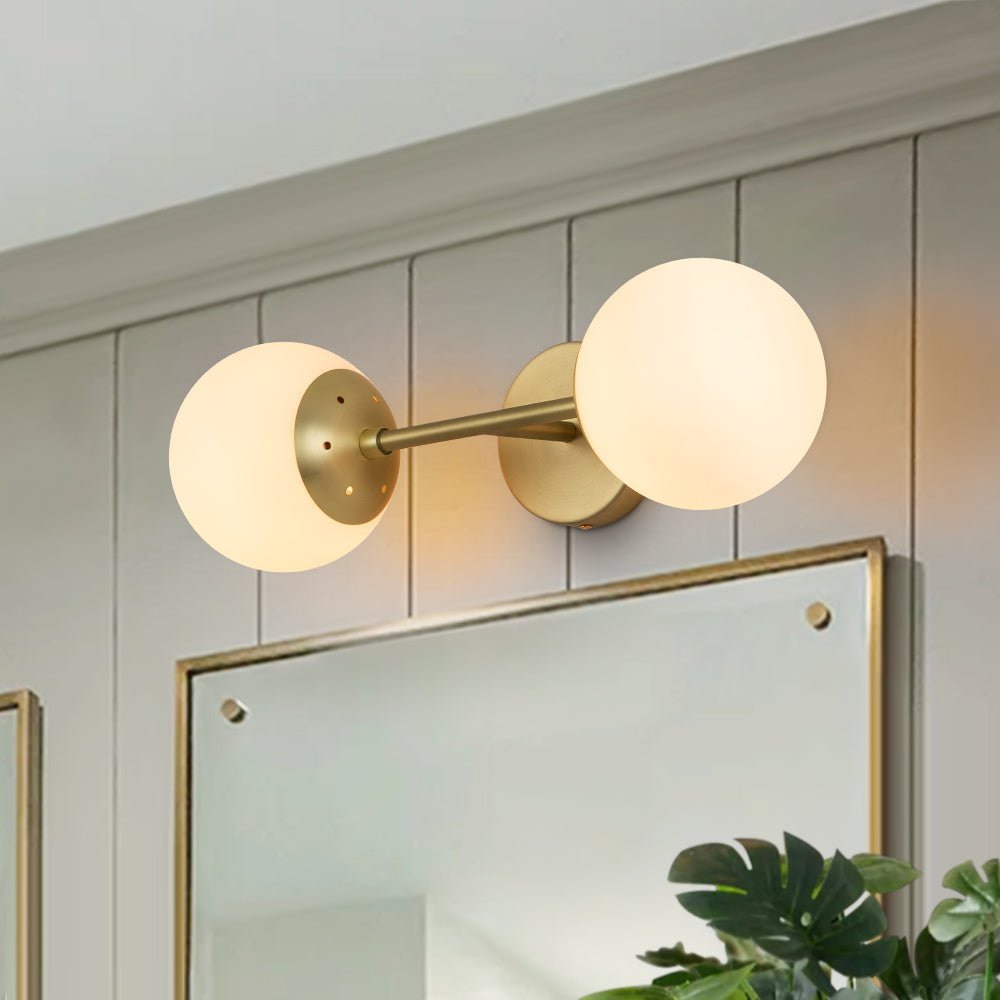 Pendantlightie-Modern 2-Light Frosted Glass Double Globe Wall Light-Wall Light-Gold-