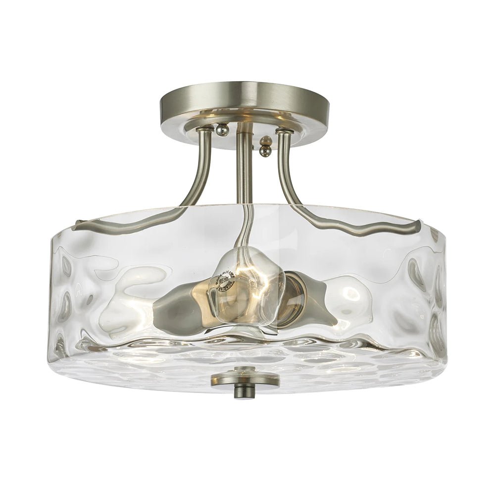 Pendantlightie-Modern 2-Light Hammer Glass Drum Semi Flush Ceiling Light-Semi Flush Mount--