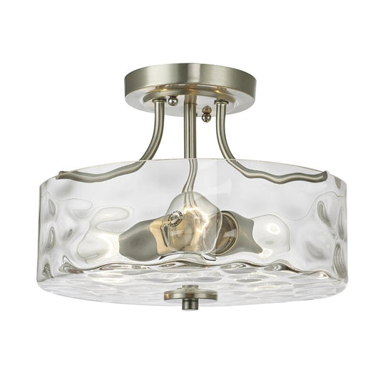 Pendantlightie-Modern 2-Light Hammer Glass Drum Semi Flush Ceiling Light-Semi Flush Mount--