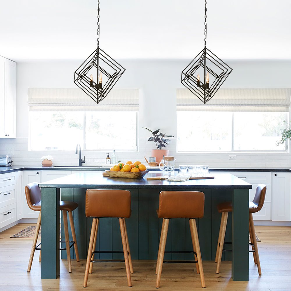Pendantlightie-Modern 3-Light Black Candle Geometric Chandelier-Chandeliers--