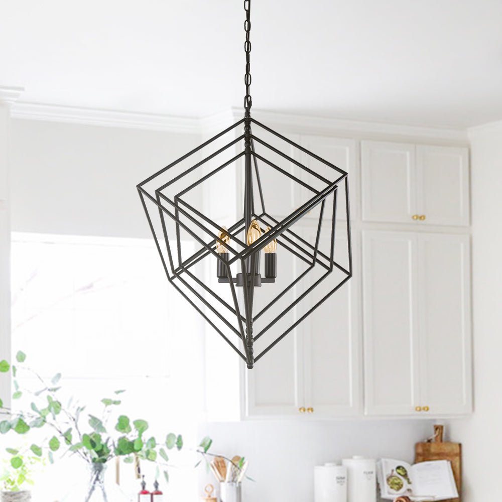 Pendantlightie-Modern 3-Light Black Candle Geometric Chandelier-Chandeliers--