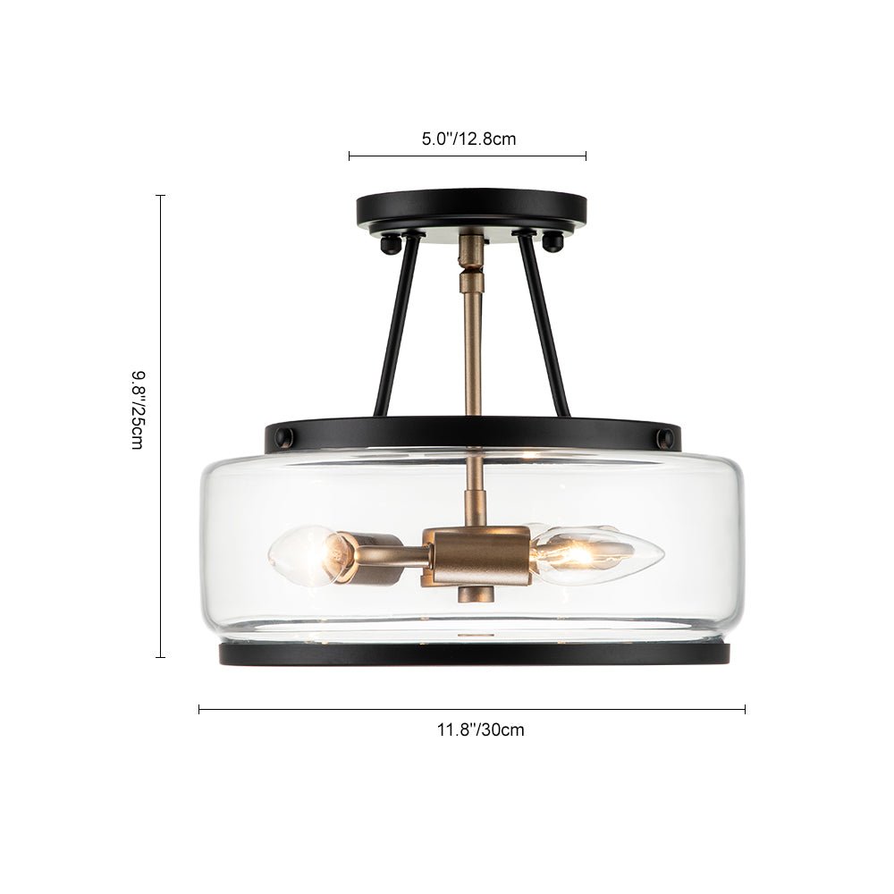 Pendantlightie-Modern 3-Light Glass Drum Semi Flush Ceiling Light-Semi Flush Mount--