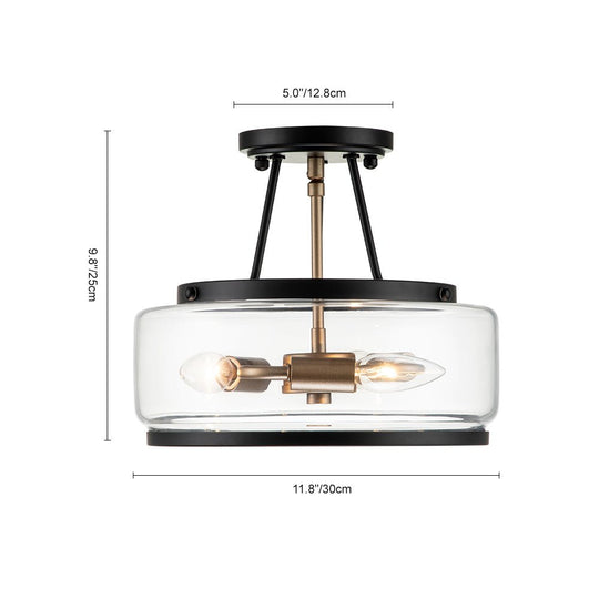 Pendantlightie-Modern 3-Light Glass Drum Semi Flush Ceiling Light-Semi Flush Mount--