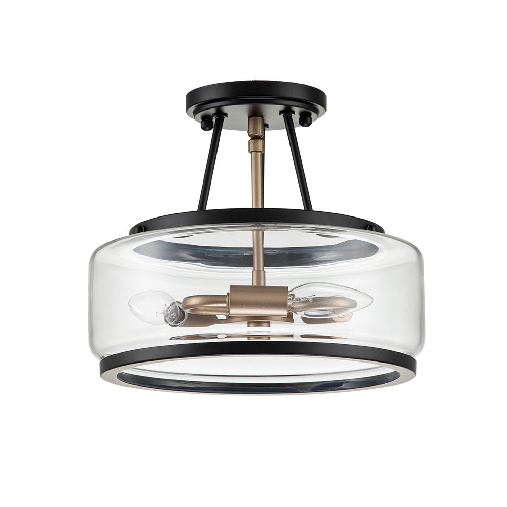 Pendantlightie-Modern 3-Light Glass Drum Semi Flush Ceiling Light-Semi Flush Mount--