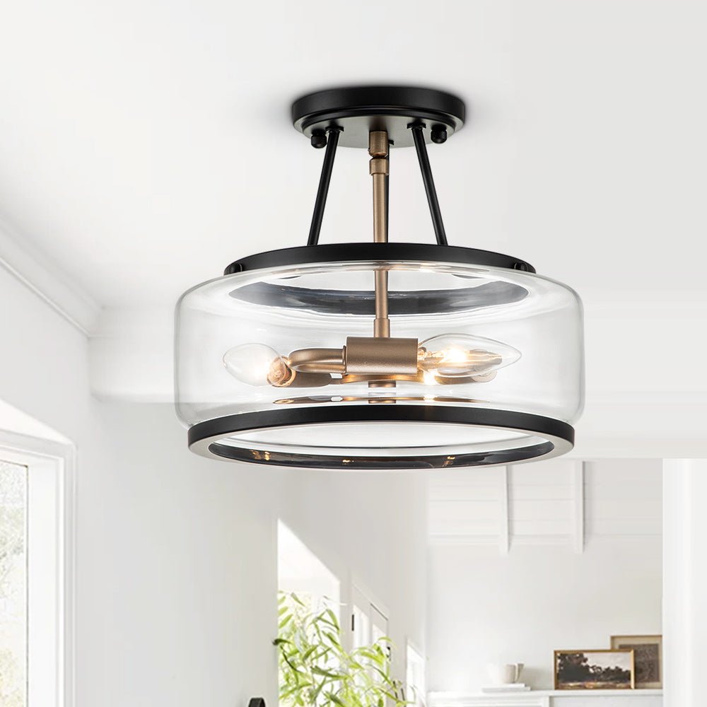 Pendantlightie-Modern 3-Light Glass Drum Semi Flush Ceiling Light-Semi Flush Mount--